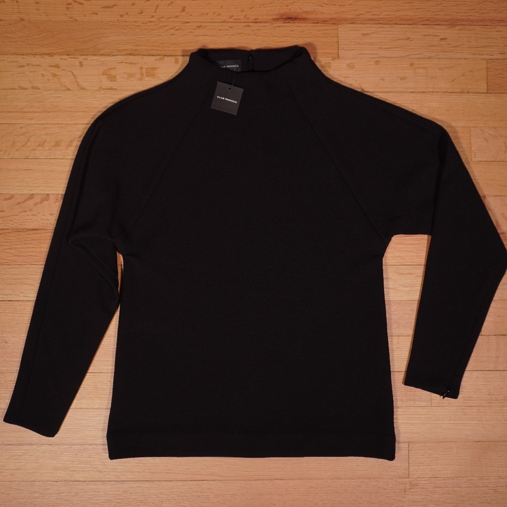 Club Monaco Mock Neck Top Tricot Black XS Polyester Elastane Brand New